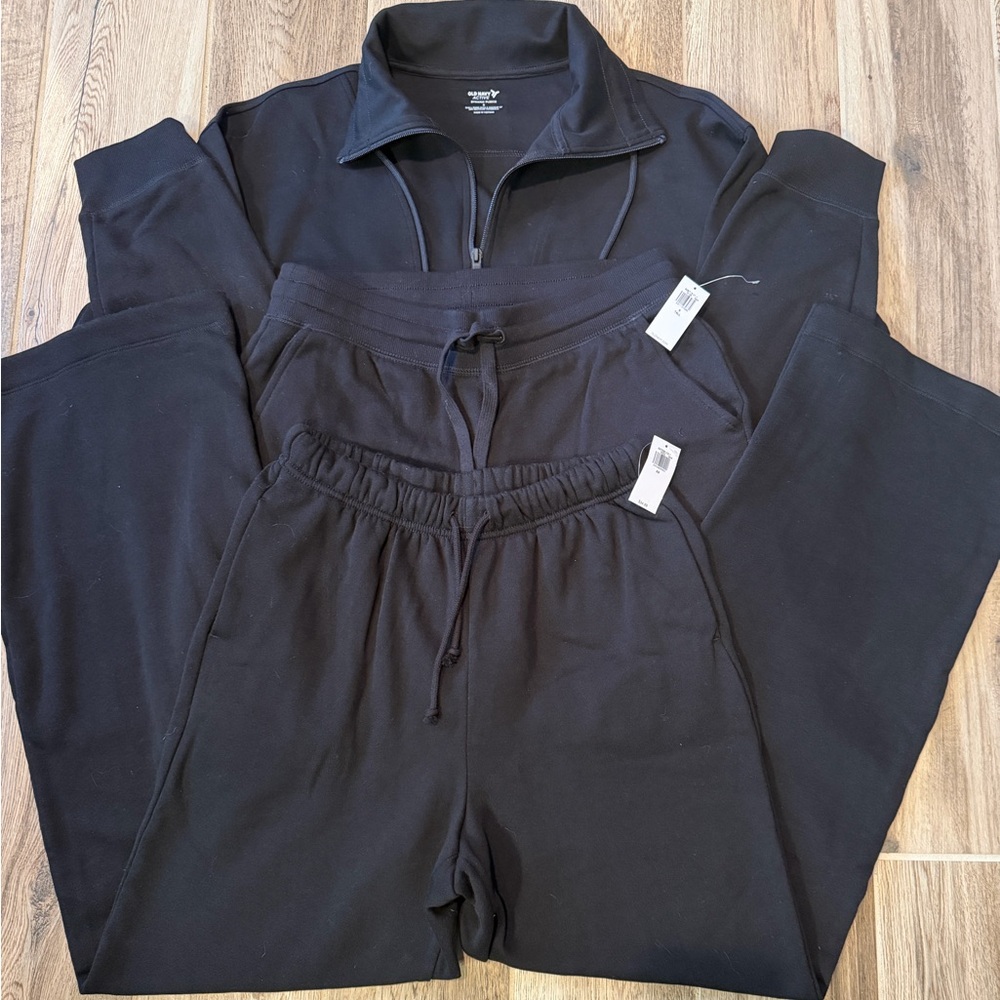 3-Piece Matching Set - Old Navy Half-Zip, Wide Leg Sweatpant & Jogger - Black